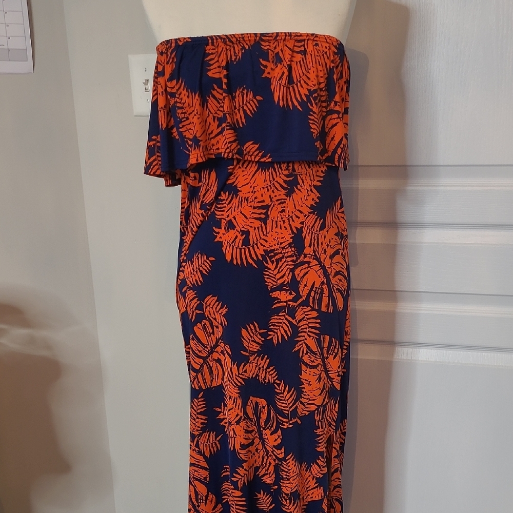 Boohoo Strapless Dress in Navy and Orange